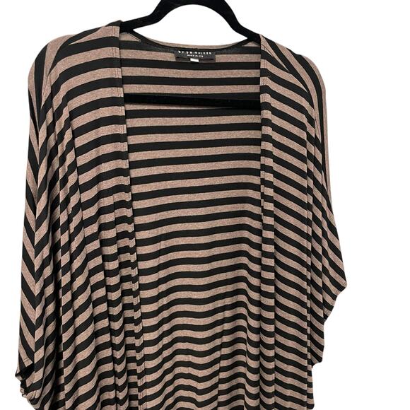 Bryn Walker Short Sleeve Oversized Long Sling Tan Black Striped Womens XS - Picture 2 of 6